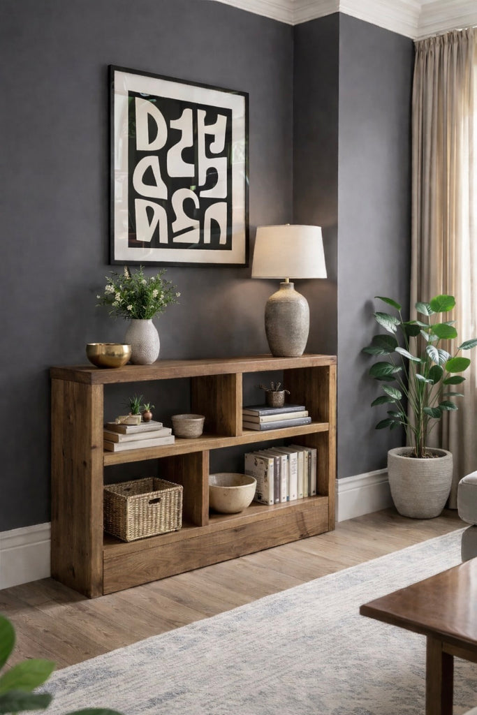 Rustic Low Bookcase | Solid Wooden Display Shelving, Living Room, Kitc ...