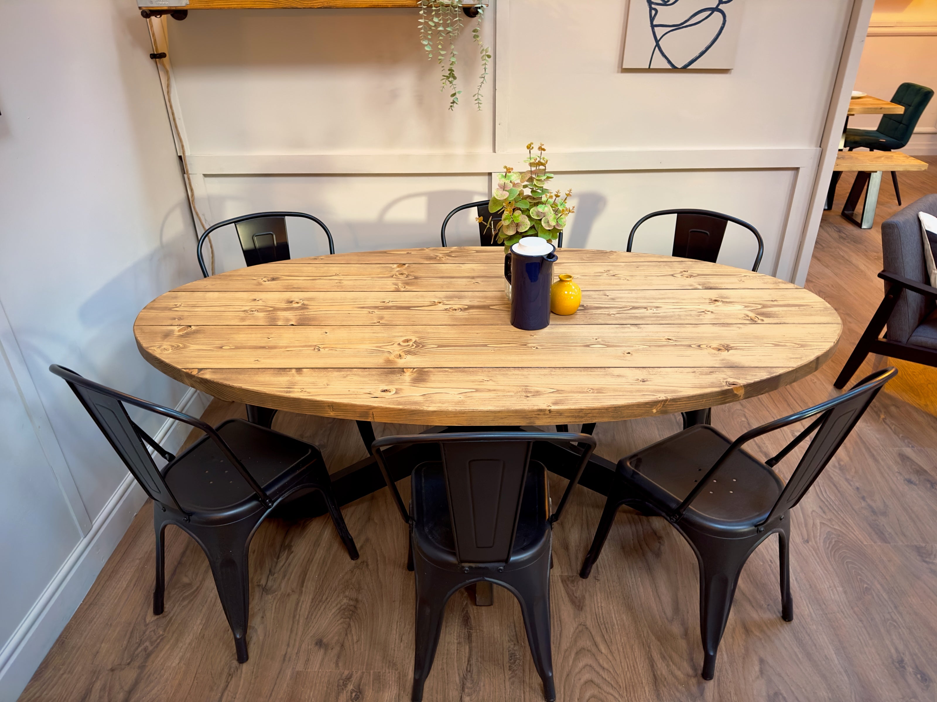 Industrial Dining Table With Yellow Metal Legs Oval Dining Table