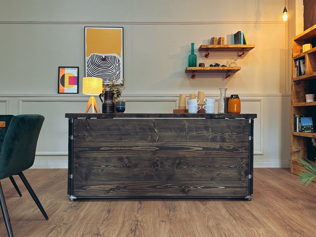 Industrial Style Counter, Bar, Front Desk, Handmade Welcome Desk | Wedding Event | Rustic, Steel Tube | Cafe Shop Salon - ChronologyStore - Bars and Counters - Bar Carts & Bars