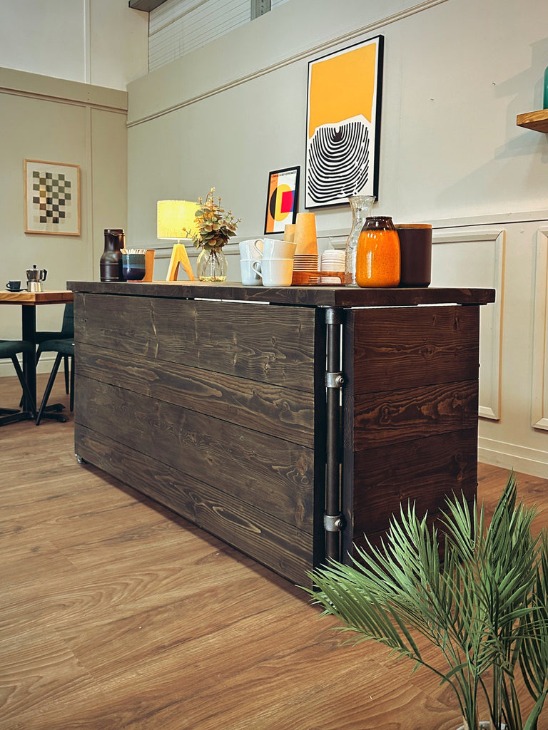 Industrial Style Counter, Bar, Front Desk, Handmade Welcome Desk | Wedding Event | Rustic, Steel Tube | Cafe Shop Salon - ChronologyStore - Bars and Counters - Bar Carts & Bars