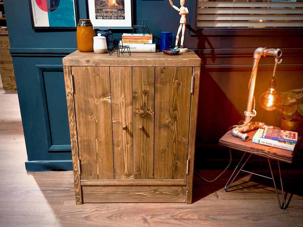 Rustic 2 Door Cupboard | Solid Wooden Storage Cabinet for Living Room, Office, Dining Room | Wooden Base Sideboard - ChronologyStore - Cabinets - Console Tables & Cabinets