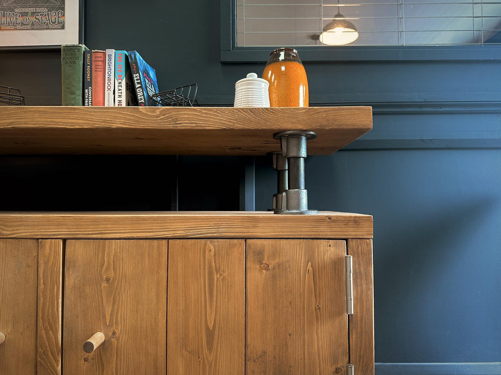 Industrial Solid Wooden Sideboard with Steel Tube Legs | Rustic 2 Door Cabinet | Media Unit, LP, Vinyl Storage TV Stand | Reclaimed Rustic - ChronologyStore - Cabinets - Console Tables & Cabinets