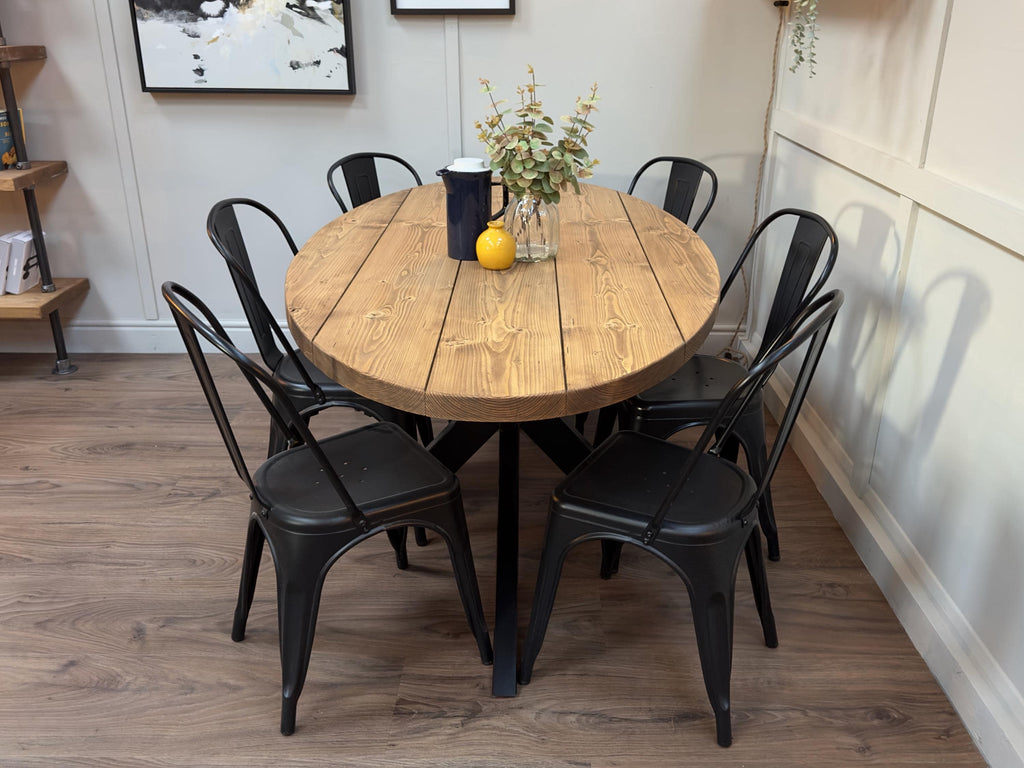 Oval Dining Table with Starburst Legs | Rustic Style, Industrial | Kitchen Table, Solid Wood, Handmade - ChronologyStore - Tables & Benches - Kitchen & Dining Tables