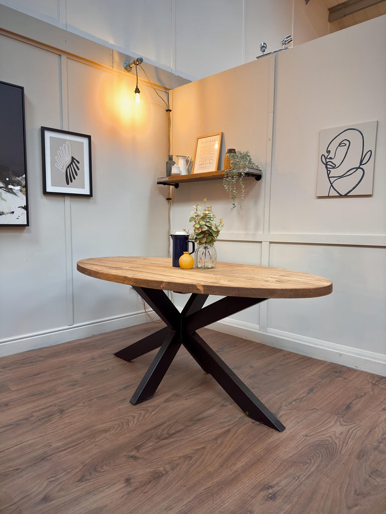 Oval Dining Table with Starburst Legs | Rustic Style, Industrial | Kitchen Table, Solid Wood, Handmade - ChronologyStore - Tables & Benches - Kitchen & Dining Tables