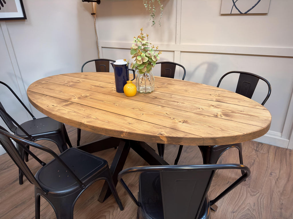 Oval Dining Table with Starburst Legs | Rustic Style, Industrial | Kitchen Table, Solid Wood, Handmade - ChronologyStore - Tables & Benches - Kitchen & Dining Tables