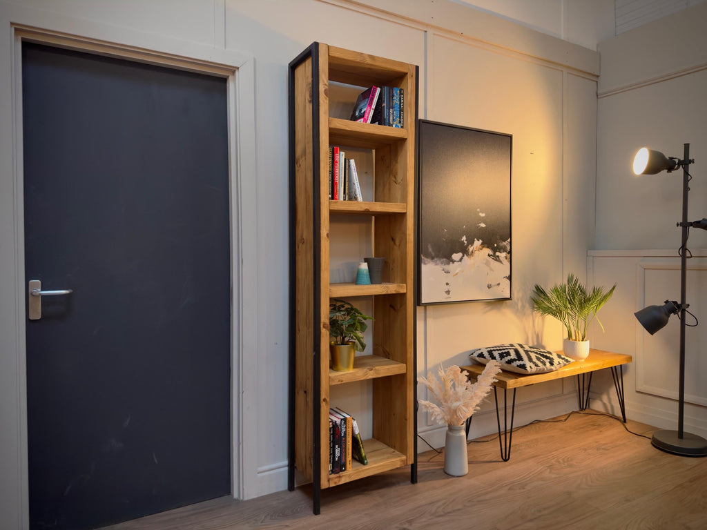 Industrial Bookcase | Solid Wooden Shelving, Steel Square Tube Framework | For Living Room, Office, Dining Room | Rustic Style - ChronologyStore - Shelving - Bookshelves