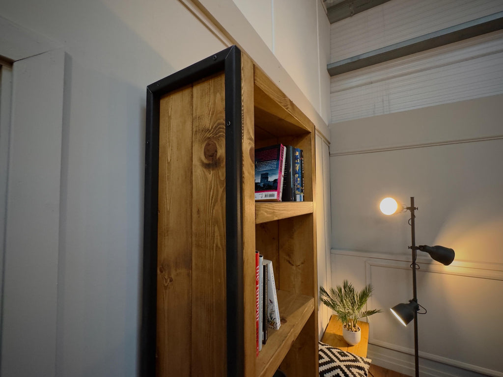 Industrial Bookcase | Solid Wooden Shelving, Steel Square Tube Framework | For Living Room, Office, Dining Room | Rustic Style - ChronologyStore - Shelving - Bookshelves