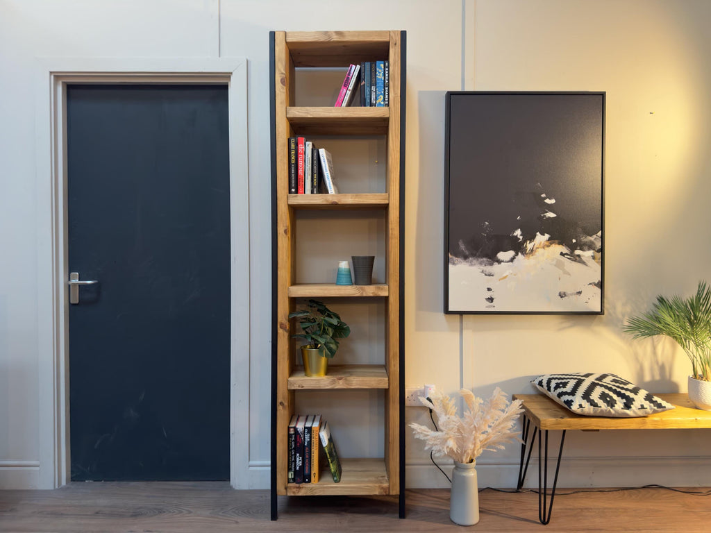 Industrial Bookcase | Solid Wooden Shelving, Steel Square Tube Framework | For Living Room, Office, Dining Room | Rustic Style - ChronologyStore - Shelving - Bookshelves