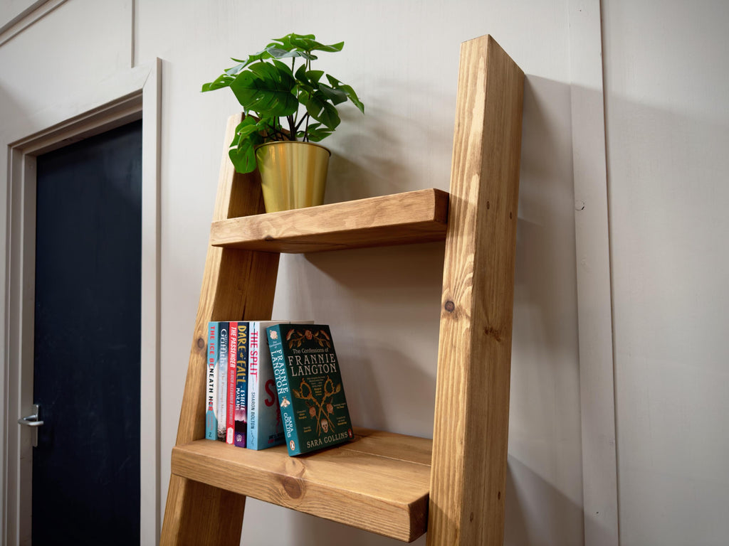 Handmade Wooden Ladder Bookcase | Industrial Reclaimed Shelving | Solid Wood Sloping Shelves, Wall Unit | Living Room, Kitchen, Bathroom - ChronologyStore - Shelving - Bookshelves