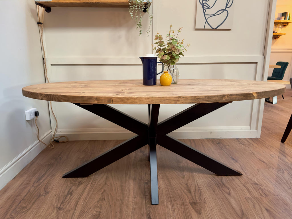 Oval Dining Table with Starburst Legs | Rustic Style, Industrial | Kitchen Table, Solid Wood, Handmade - ChronologyStore - Tables & Benches - Kitchen & Dining Tables