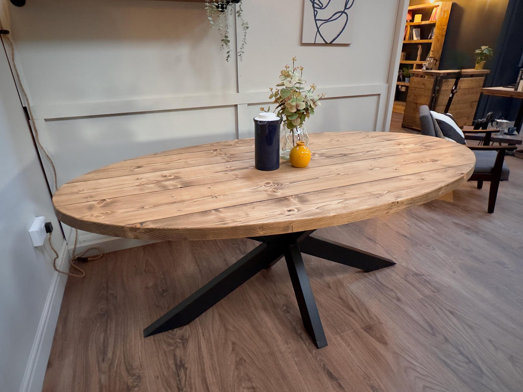 Oval Dining Table with Starburst Legs | Rustic Style, Industrial | Kitchen Table, Solid Wood, Handmade - ChronologyStore - Tables & Benches - Kitchen & Dining Tables