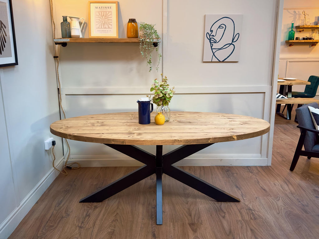 Oval Dining Table with Starburst Legs | Rustic Style, Industrial | Kitchen Table, Solid Wood, Handmade - ChronologyStore - Tables & Benches - Kitchen & Dining Tables