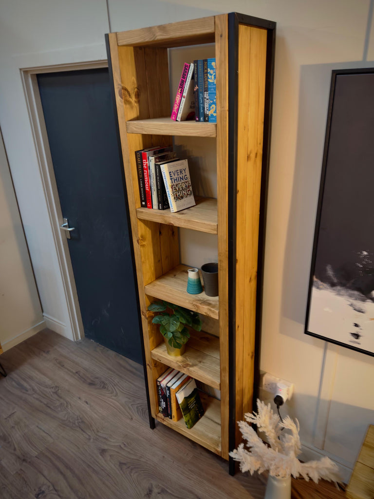 Industrial Bookcase | Solid Wooden Shelving, Steel Square Tube Framework | For Living Room, Office, Dining Room | Rustic Style - ChronologyStore - Shelving - Bookshelves