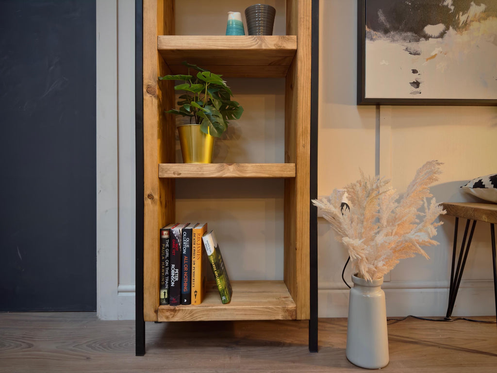 Industrial Bookcase | Solid Wooden Shelving, Steel Square Tube Framework | For Living Room, Office, Dining Room | Rustic Style - ChronologyStore - Shelving - Bookshelves