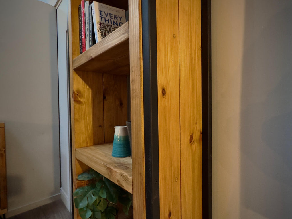 Industrial Bookcase | Solid Wooden Shelving, Steel Square Tube Framework | For Living Room, Office, Dining Room | Rustic Style - ChronologyStore - Shelving - Bookshelves