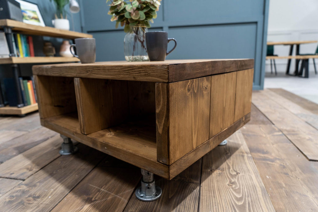 Coffee Table on Steel Tube Legs | Handmade, Rustic Scaffold Board Style, Industrial Table - ChronologyStore - Coffee Tables - Living Room Furniture