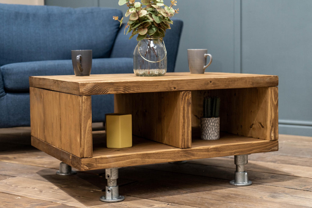 Coffee Table on Steel Tube Legs | Handmade, Rustic Scaffold Board Style, Industrial Table - ChronologyStore - Coffee Tables - Living Room Furniture