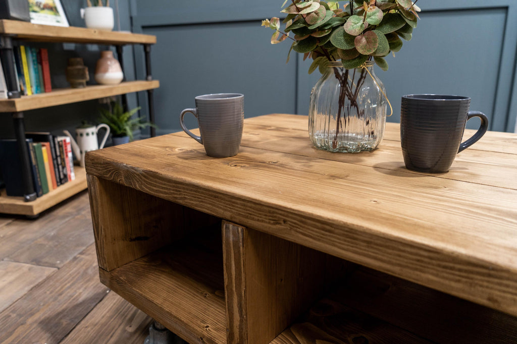 Coffee Table on Steel Tube Legs | Handmade, Rustic Scaffold Board Style, Industrial Table - ChronologyStore - Coffee Tables - Living Room Furniture