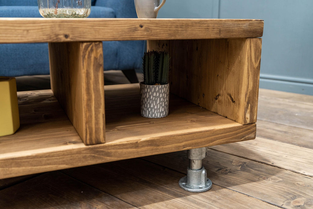 Coffee Table on Steel Tube Legs | Handmade, Rustic Scaffold Board Style, Industrial Table - ChronologyStore - Coffee Tables - Living Room Furniture