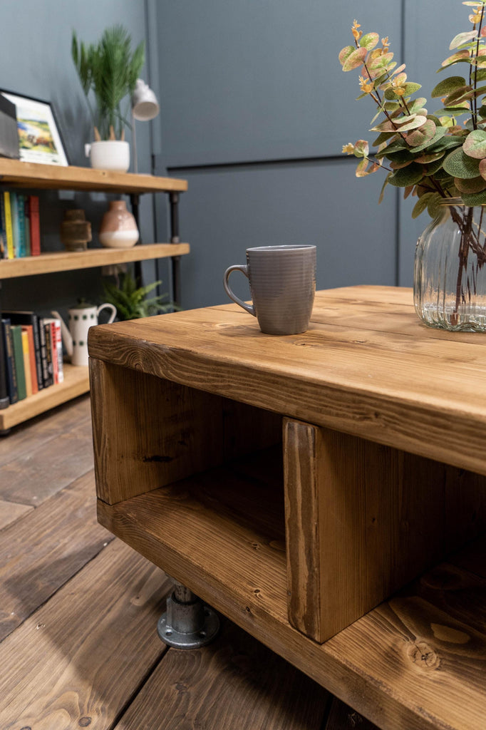 Coffee Table on Steel Tube Legs | Handmade, Rustic Scaffold Board Style, Industrial Table - ChronologyStore - Coffee Tables - Living Room Furniture