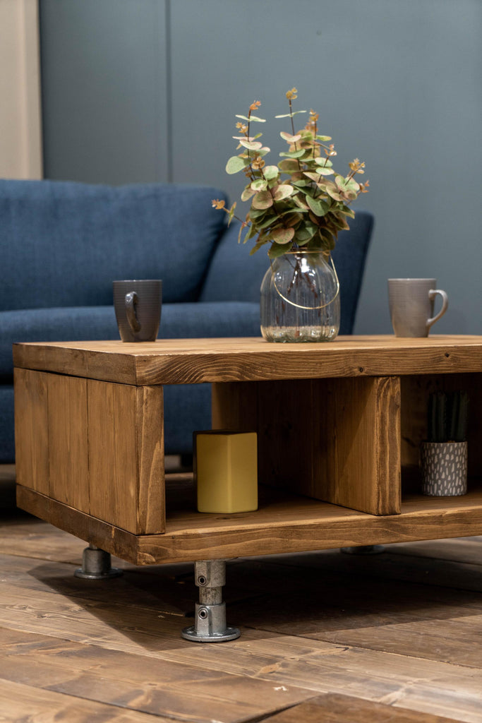 Coffee Table on Steel Tube Legs | Handmade, Rustic Scaffold Board Style, Industrial Table - ChronologyStore - Coffee Tables - Living Room Furniture
