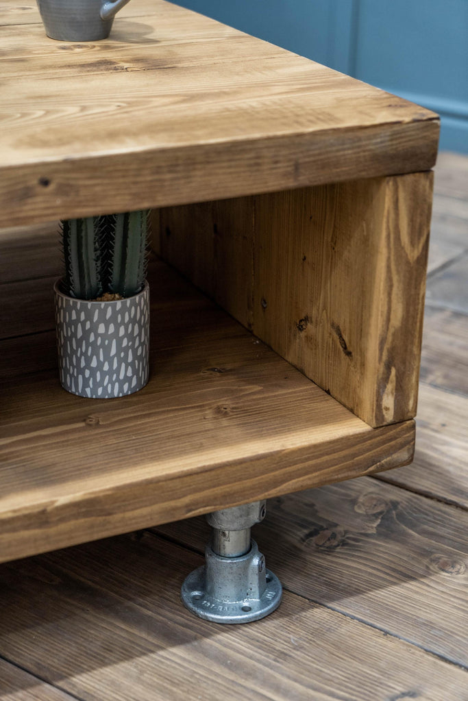 Coffee Table on Steel Tube Legs | Handmade, Rustic Scaffold Board Style, Industrial Table - ChronologyStore - Coffee Tables - Living Room Furniture