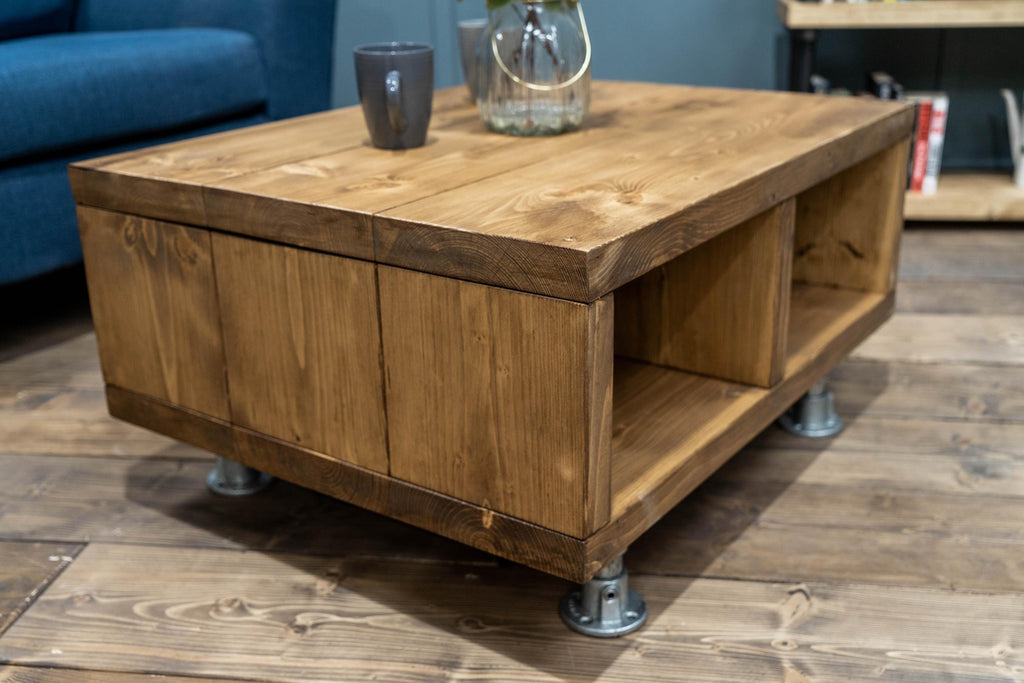 Coffee Table on Steel Tube Legs | Handmade, Rustic Scaffold Board Style, Industrial Table - ChronologyStore - Coffee Tables - Living Room Furniture