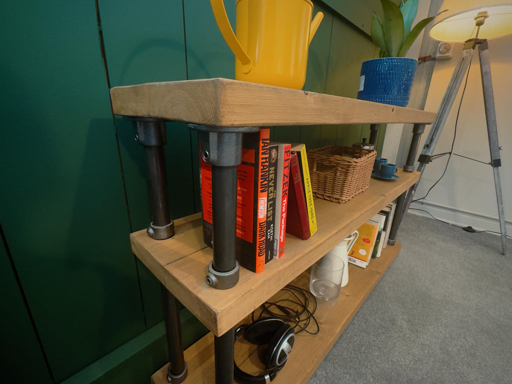 Rustic Console Side Table with Steel Tube Framework, Industrial Scaffold Board, Reclaimed Bar Table, Solid Wood Hallway Table - ChronologyStore - Tables & Benches - Console Tables & Cabinets