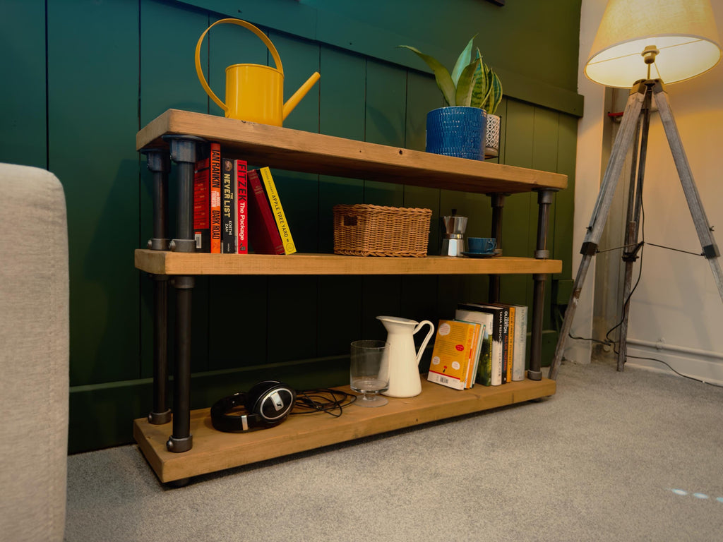 Rustic Console Side Table with Steel Tube Framework, Industrial Scaffold Board, Reclaimed Bar Table, Solid Wood Hallway Table - ChronologyStore - Tables & Benches - Console Tables & Cabinets