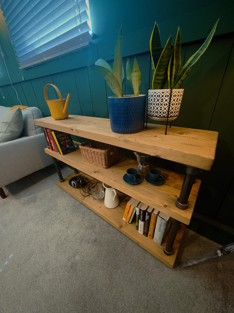 Rustic Console Side Table with Steel Tube Framework, Industrial Scaffold Board, Reclaimed Bar Table, Solid Wood Hallway Table - ChronologyStore - Tables & Benches - Console Tables & Cabinets