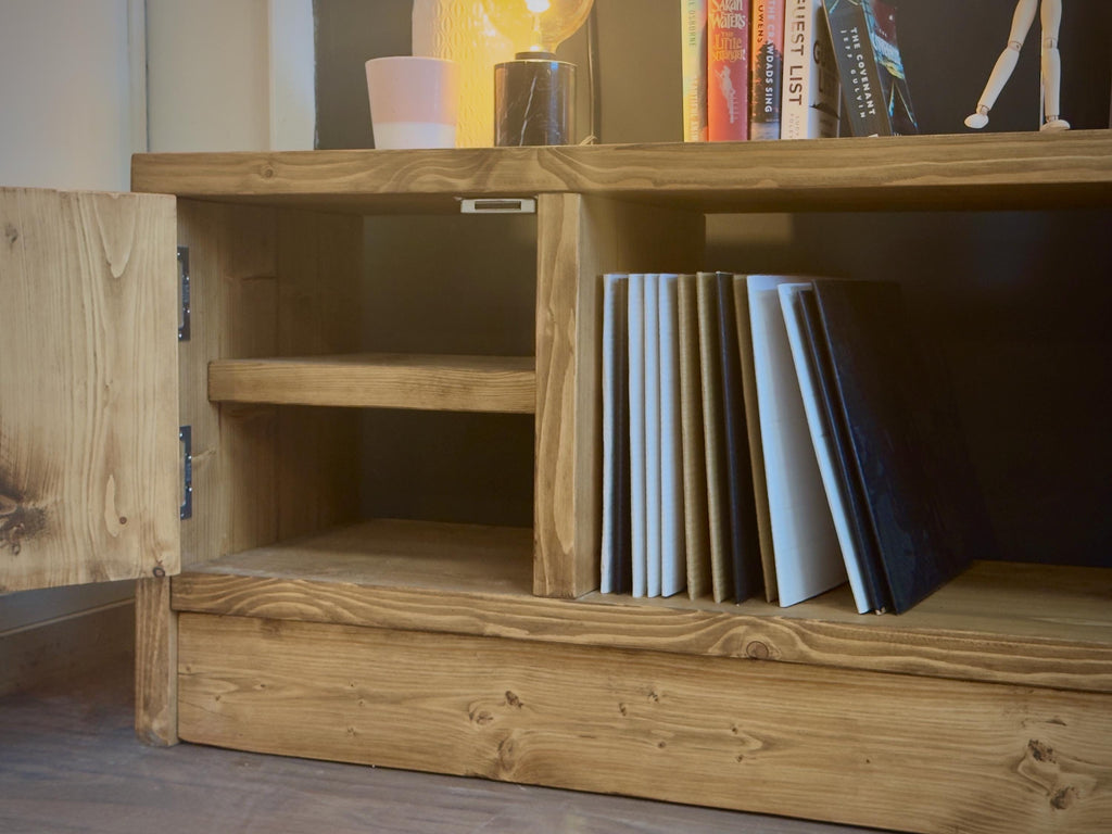Solid Wood TV Stand Media Unit with Cupboard Storage – Rustic Industrial Handmade TV Cabinet - ChronologyStore - Cabinets - Console Tables & Cabinets