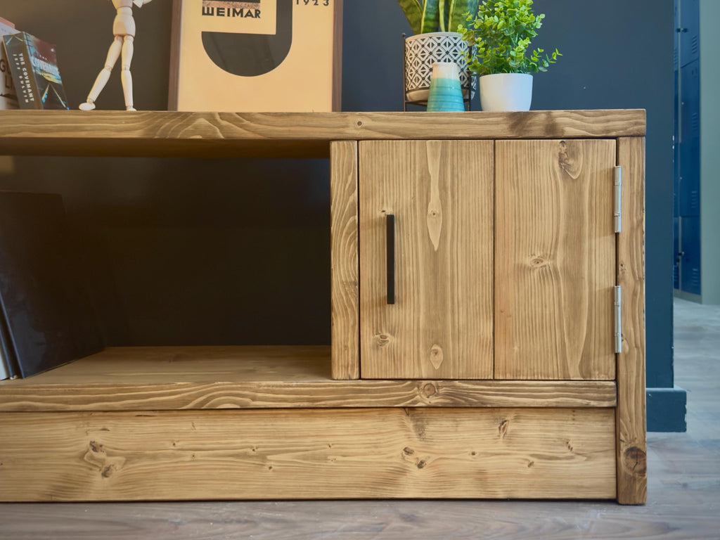 Solid Wood TV Stand Media Unit with Cupboard Storage – Rustic Industrial Handmade TV Cabinet - ChronologyStore - Cabinets - Console Tables & Cabinets