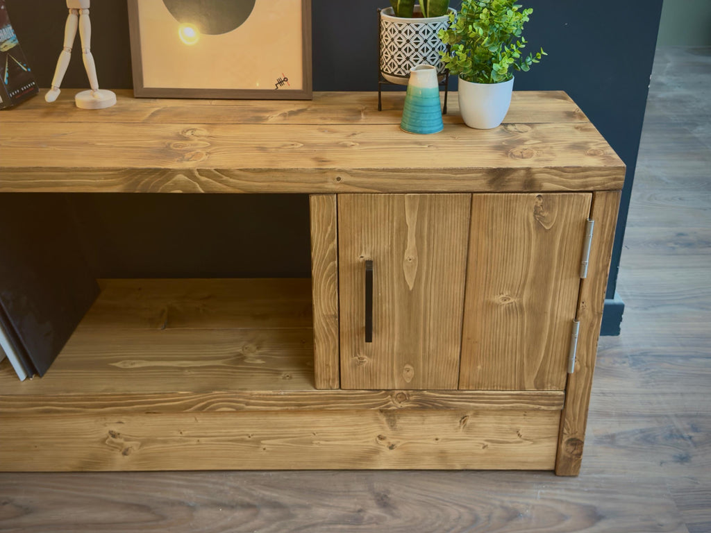 Solid Wood TV Stand Media Unit with Cupboard Storage – Rustic Industrial Handmade TV Cabinet - ChronologyStore - Cabinets - Console Tables & Cabinets