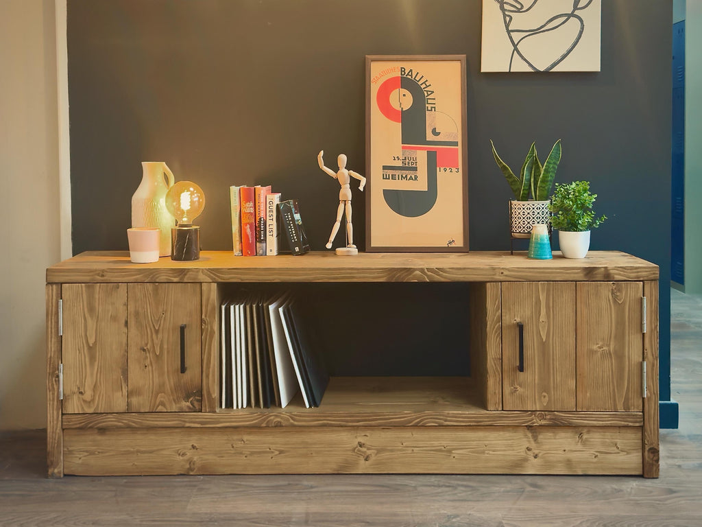 Solid Wood TV Stand Media Unit with Cupboard Storage – Rustic Industrial Handmade TV Cabinet - ChronologyStore - Cabinets - Console Tables & Cabinets