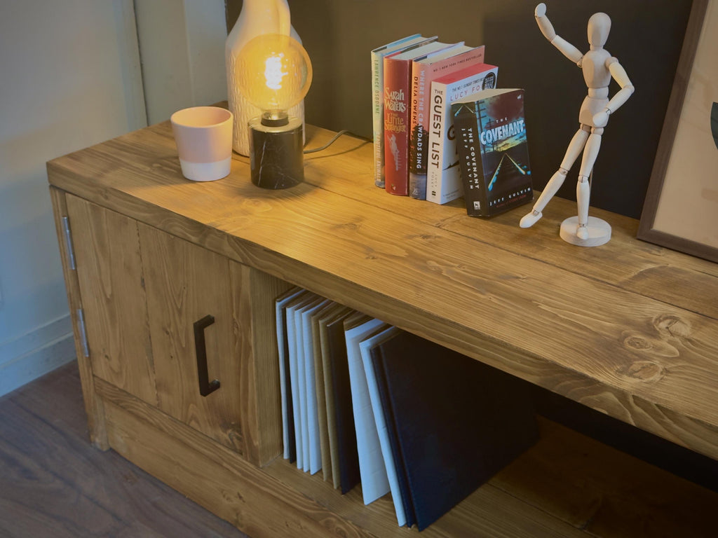Solid Wood TV Stand Media Unit with Cupboard Storage – Rustic Industrial Handmade TV Cabinet - ChronologyStore - Cabinets - Console Tables & Cabinets