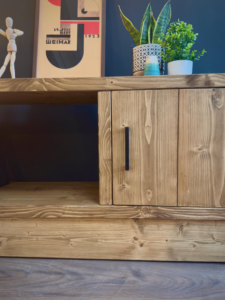 Solid Wood TV Stand Media Unit with Cupboard Storage – Rustic Industrial Handmade TV Cabinet - ChronologyStore - Cabinets - Console Tables & Cabinets
