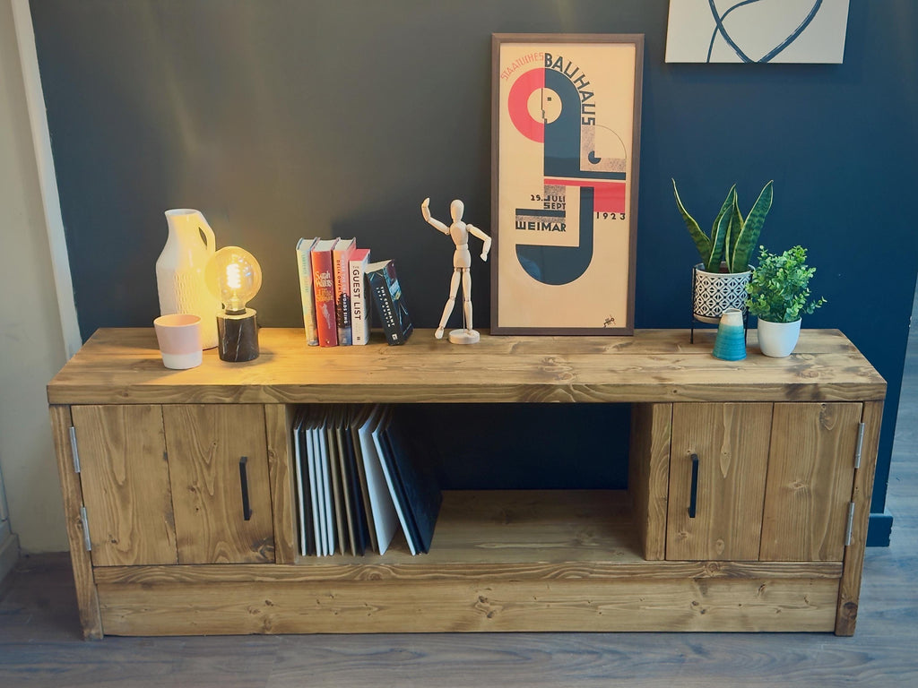 Solid Wood TV Stand Media Unit with Cupboard Storage – Rustic Industrial Handmade TV Cabinet - ChronologyStore - Cabinets - Console Tables & Cabinets