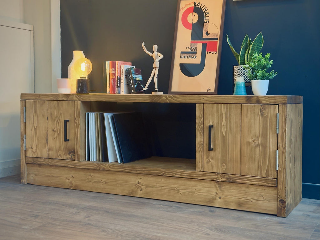 Solid Wood TV Stand Media Unit with Cupboard Storage – Rustic Industrial Handmade TV Cabinet - ChronologyStore - Cabinets - Console Tables & Cabinets