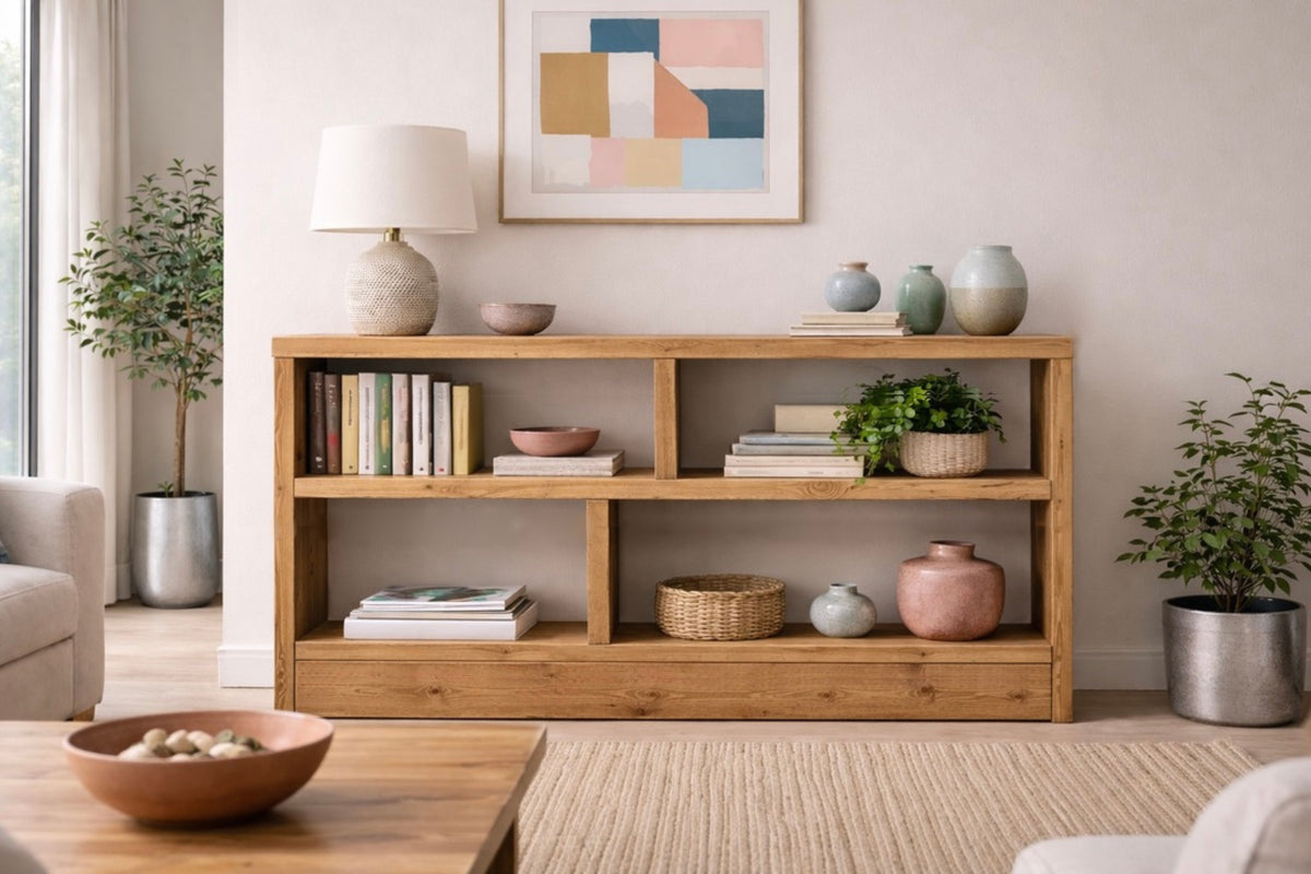 Rustic Low Bookcase | Solid Wooden Display Shelving, Living Room, Kitc ...