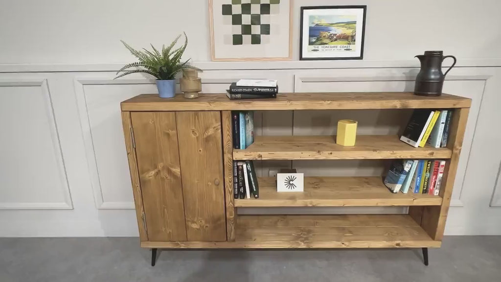 Industrial Wooden Sideboard: Retro Cabinet with Shelving
