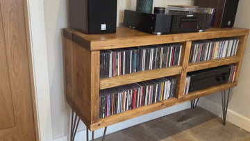 Industrial CD Player Stand | Hi Fi Cabinet | CD Storage Media TV Unit | Scaffold Board Reclaimed Rustic Wooden Sideboard