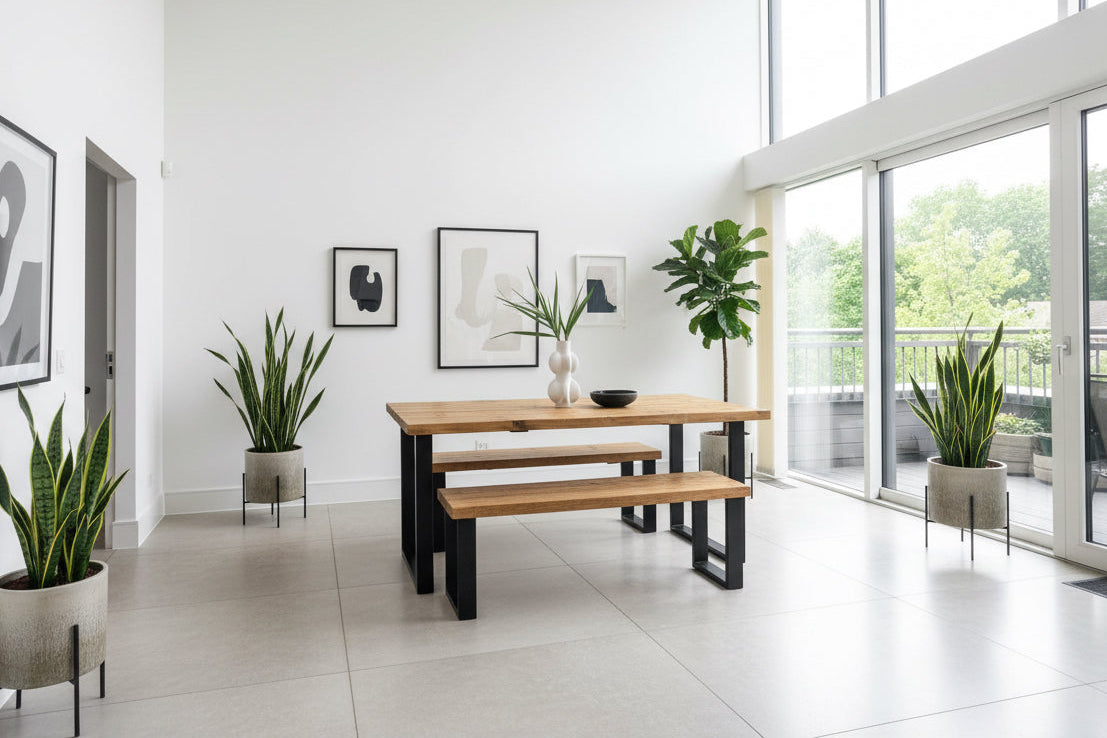 Rustic Scaffold Board Dining Table Bench Set on Square Steel
