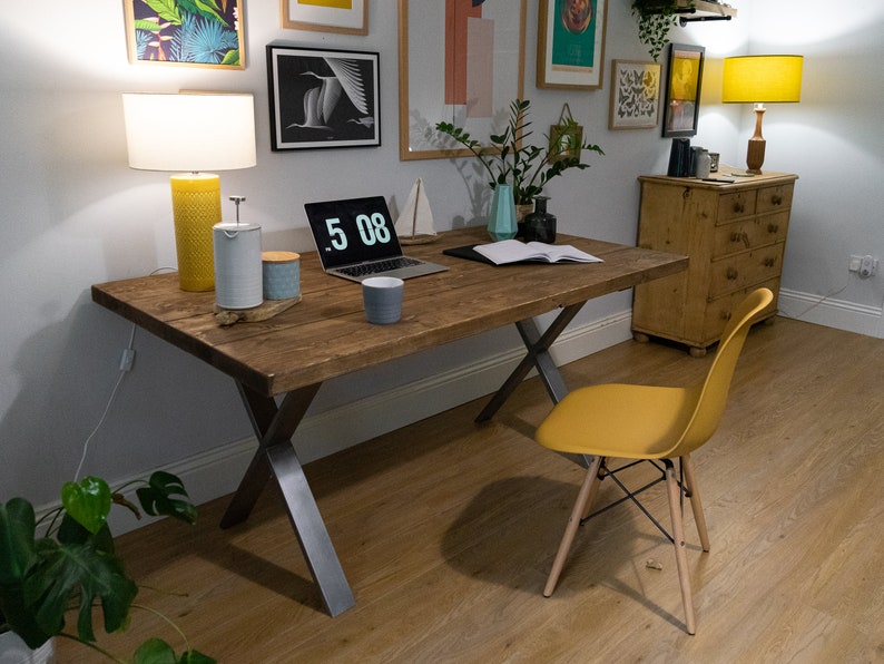 Rustic Desk With A Frame Legs WFH Industrial Desk Scaffold Boards