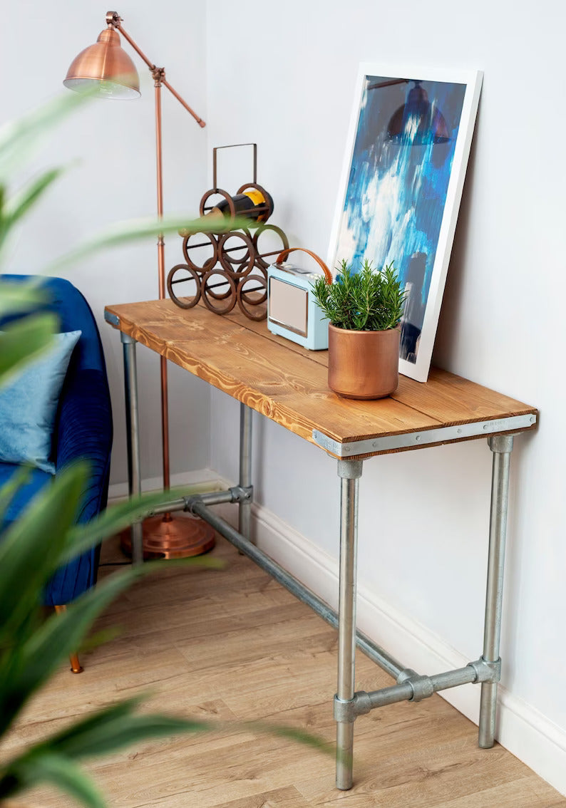 Rustic Bar Table on Steel Tube Legs, Industrial Scaffold Board