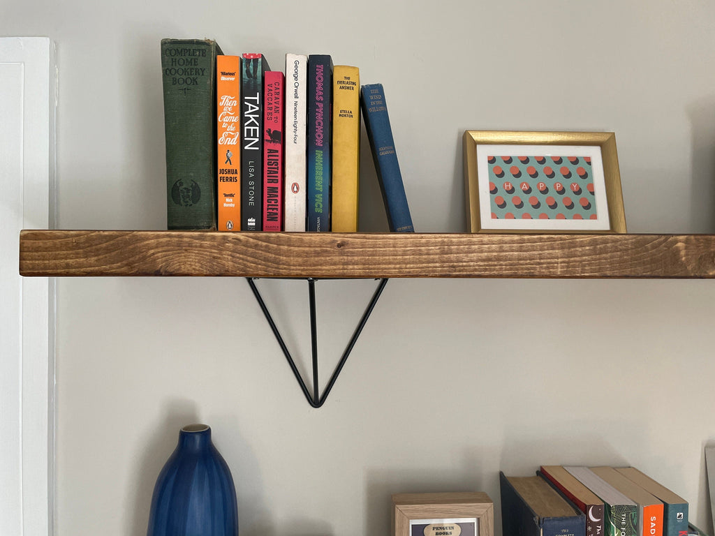 Scaffold Board Wall Shelf, Prism Brackets, Rustic Bookshelf