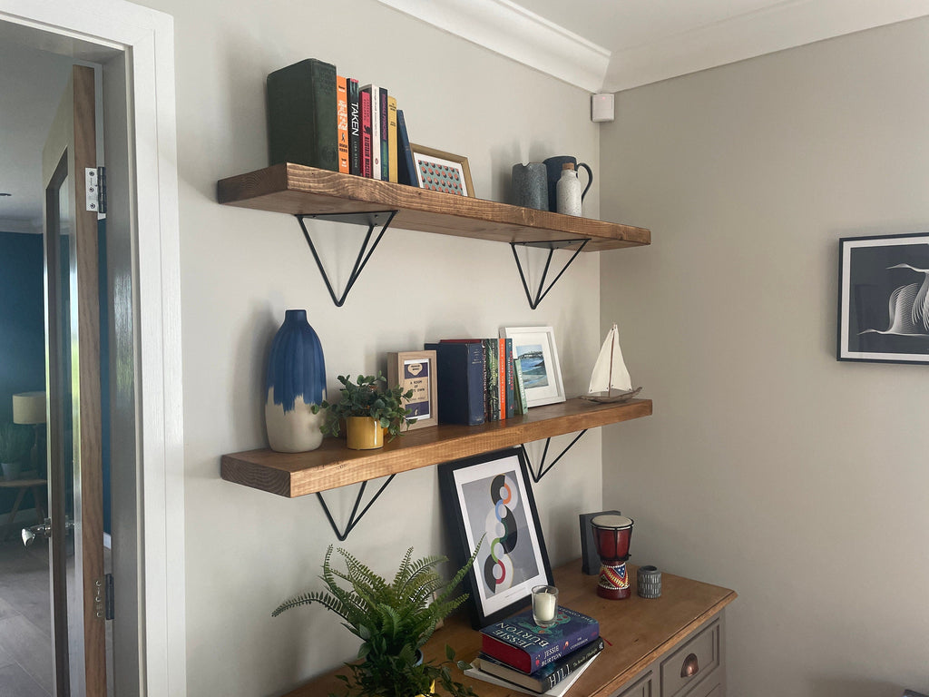 Scaffold Board Wall Shelf, Prism Brackets, Rustic Bookshelf