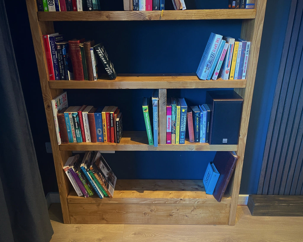 Rustic Solid Wooden Bookcase | Industrial Scaffold Board Style Shelving | Reclaimed Bookshelves