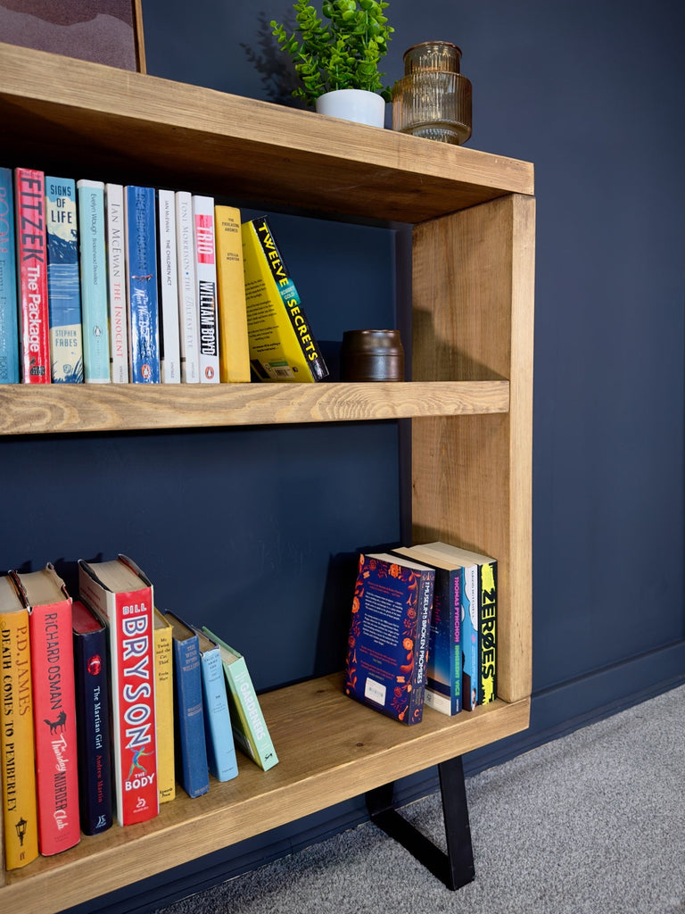Rustic Bookcase | Low Sideboard Unit on Trapezium Legs | Industrial So ...