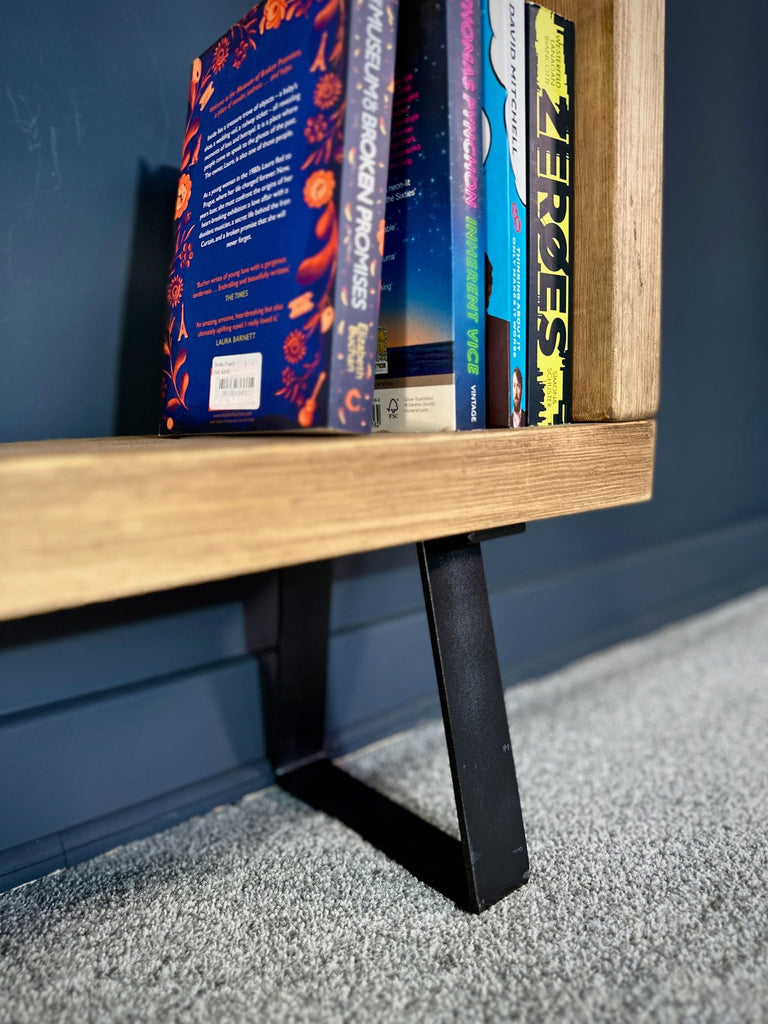 Rustic Bookcase | Low Sideboard Unit on Trapezium Legs | Industrial So ...