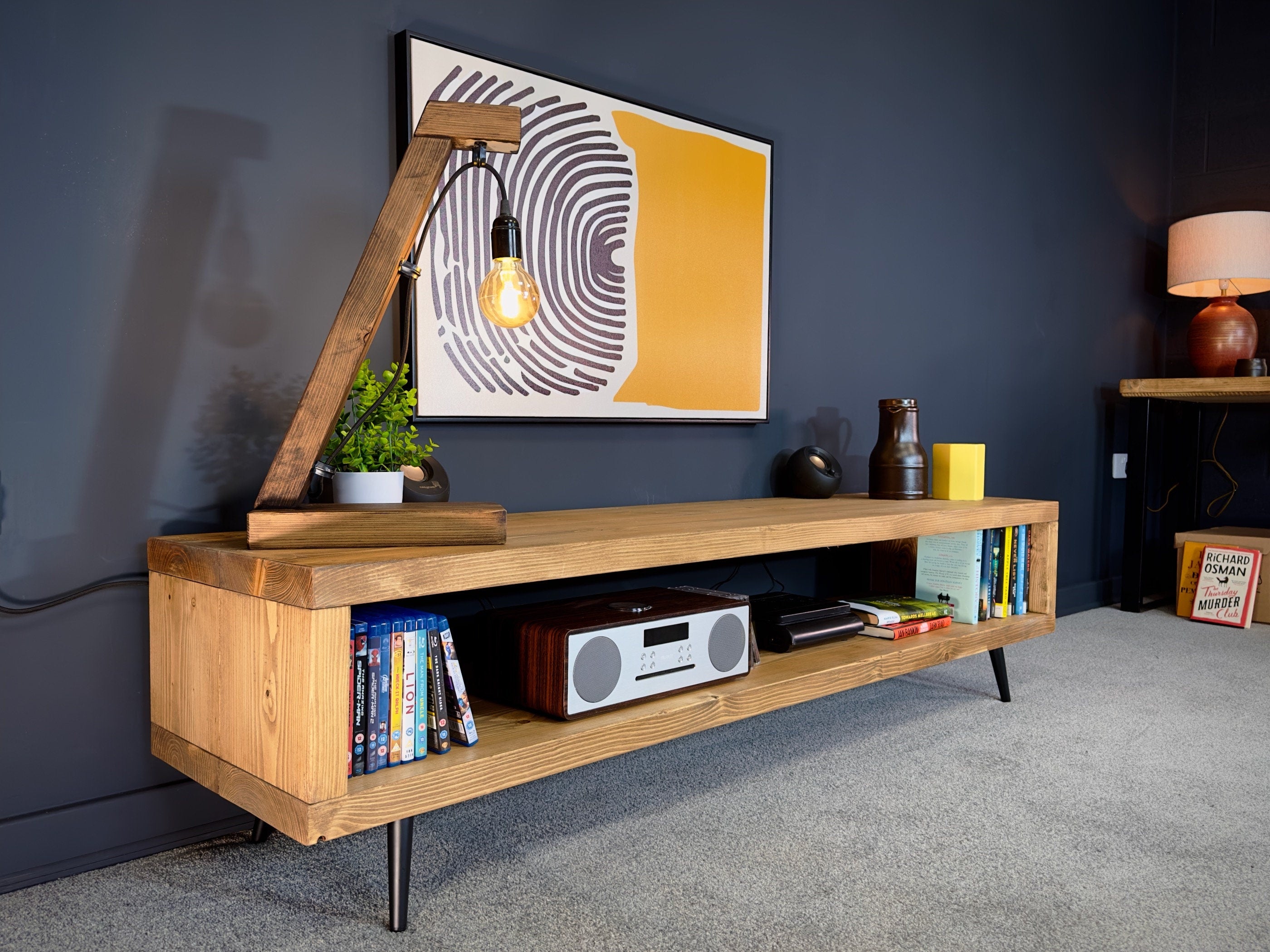 Rustic TV Stand  TV Cabinet on Mid Century Style Black Tapered
